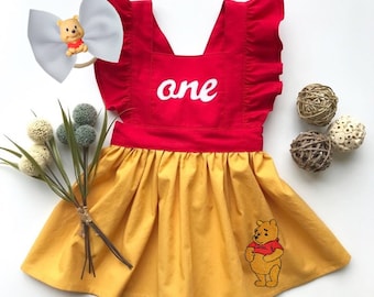 Winnie the Pooh Dress Smash Cake First Birthday Clothes Outfit Bear