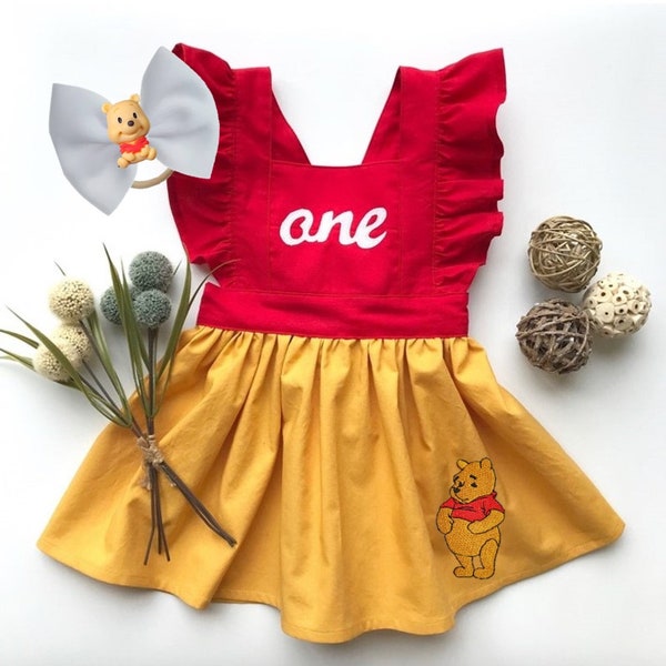 Winnie the Pooh Dress Smash Cake First Birthday Clothes Outfit Bear