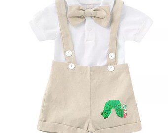 The Very Hungry Caterpillar Boy Clothes Outfit Smash Cake First Birthday Bodysuit Suspenders