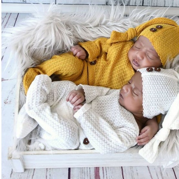 Newborn Boy Photo Outfit Newborn girl Clothes Outfit Twin Boy Girl Romper Bodysuit Hat Photo props Baby Photography Props