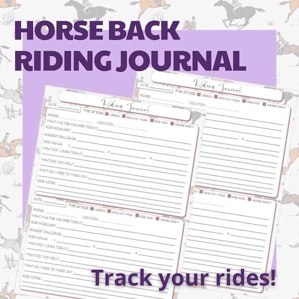Horseback Riding Journal Pages |  Personalized Horse Journal |  Horse Lovers Journal | Equestrian Journal