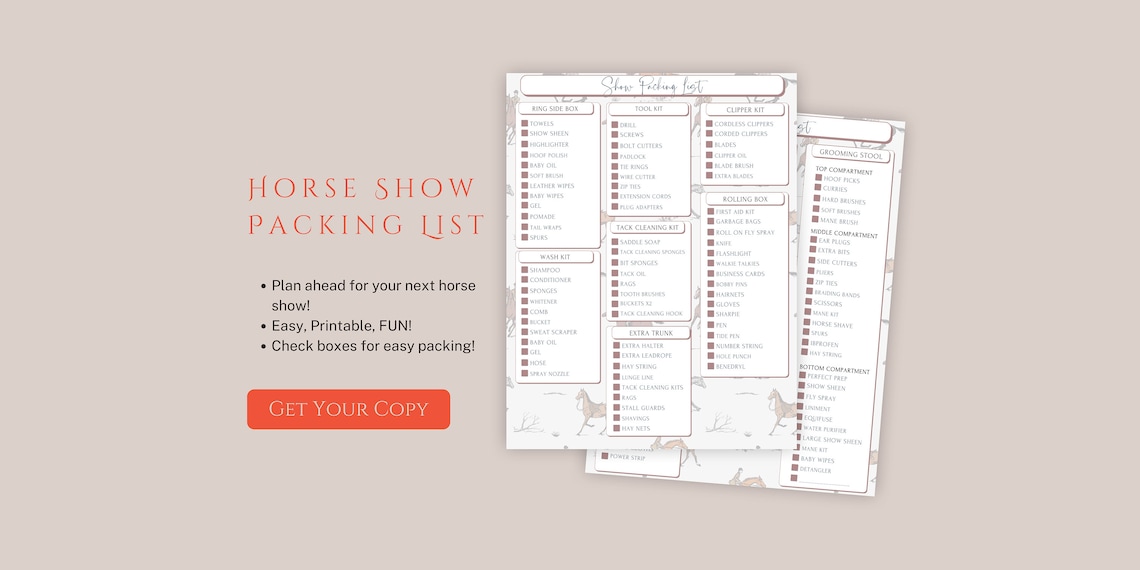Horse Show Packing List Equestrian Show Essentials Printable Horse