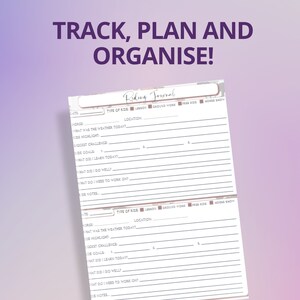 May include: A printable riding journal with a pink and white floral design. The journal includes sections for date, type of ride, lesson, ground work, free ride, horse show, horse, location, weather, highlight, biggest challenge, goals, what was learned, what was done well, what needs to be worked on, and notes.