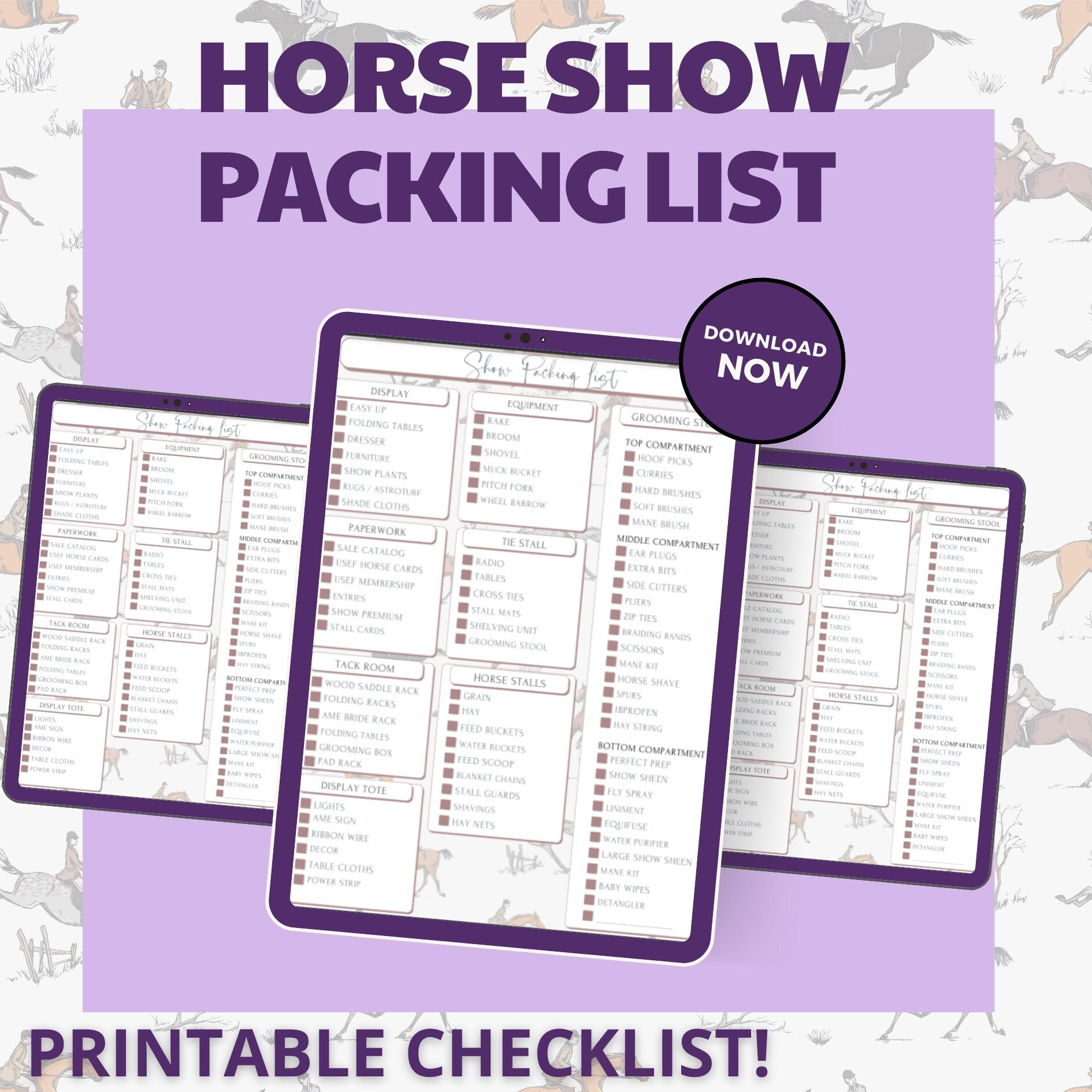 Horse Show Packing List Equestrian Show Essentials Printable Horse