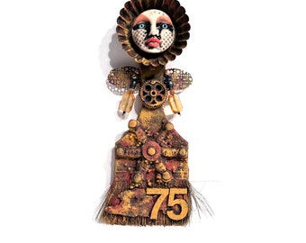 Art Brush Doll. (Little Altered Chip Paint Brush Assemblage Art Doll Wall Hanging by Artist Shawn DuBois)