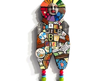 Reserved Listing: FOR IVETTE ONLY  (An Original Junk Assemblage Mosaic Salvaged Trash Doll Mixed Media Wall Hanging by Artist Shawn DuBois)