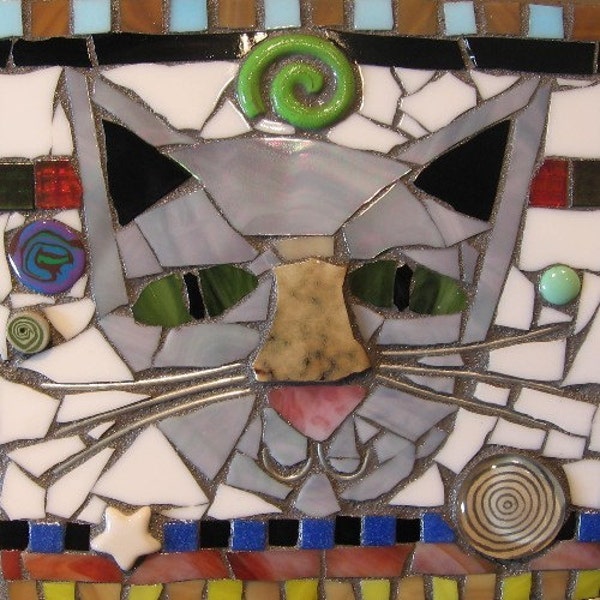 Gray Cat. (Fun and Unique Mixed Media Mosaic)