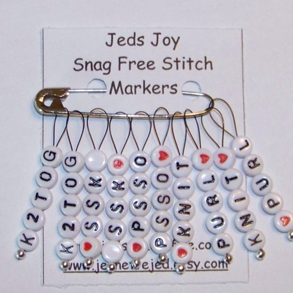 SnagFree Knitting Stitch Markers Set of 10 Knitting Words and Abbreviations Medium Loop