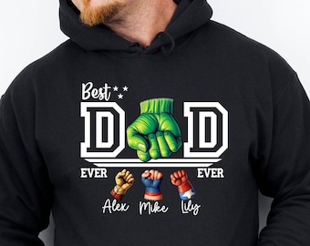 Custom Dad Raised Fist Bump Hoodie, Dad Kids Matching Hoodie, Best Dad Ever Hoodie, Custom Kid Names Gift For Daddy, Father's Day Gift