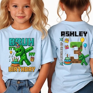 MineC Kids Birthday Shirt – Custom Name Age Tee, Funny Block Game Inspired Birthday Party T-Shirt, Boy Girl Gift