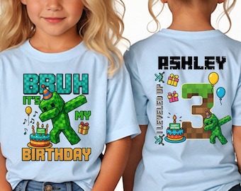 MineC Kids Birthday Shirt – Custom Name Age Tee, Funny Block Game Inspired Birthday Party T-Shirt, Boy Girl Gift