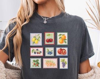 Comfort Colors Summer Fruit Stamp Shirt, Vintage Postage Stamp Tee, Summer Fruits Shirt, Summer Time Shirt, Summer Garden Tee,Gift For Woman