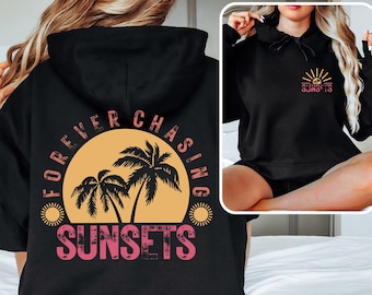 Forever Chasing Sunset Hoodie, Retro Beach Hoodie, Summer Vacation Hoodie, Tropical Hoodie, Travel Gift, Retro Summer Hoodie, Summer Gifts