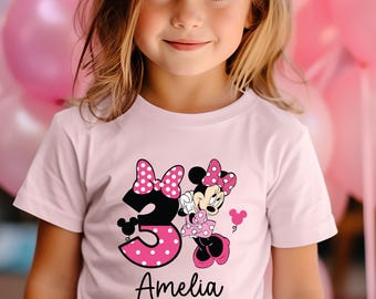 Custom Minnie T-Shirts For Kids, 3th Birthday Minnie Shirt, Birthday Girl Custom Shirt, Funny Birthday Shirt, Minnie Mouse Shirt