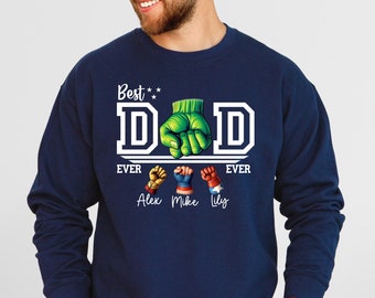 Custom Dad Raised Fist Bump Sweatshirt, Dad Kids Matching Sweatshirt, Best Dad Ever Sweater, Custom Kid Names Gift For Dad, Fathers Day Gift