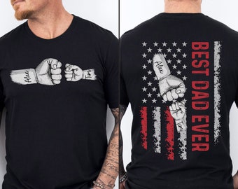 Personalized Dad Raised Fist Bump T-Shirt, Dad Kids Matching Shirt, Best Dad Ever Shirt, Custom Kid Names Gift For Daddy, Father's Day Gift