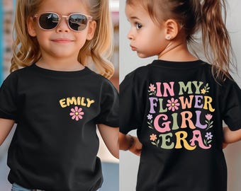Personalized Flower Girl Era Shirt, Custom Wedding Party Kids Tee, Retro Floral Bridesmaid Shirt