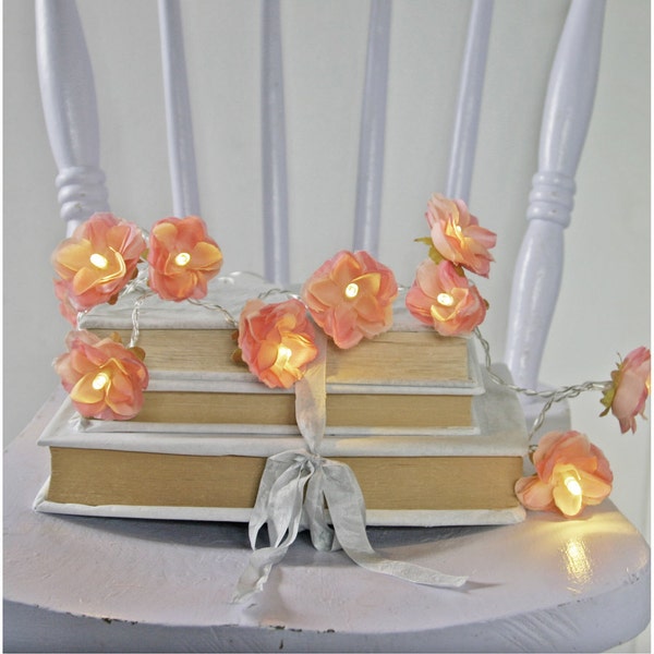 Coral Pink Shabby Rose Fairy String Lights