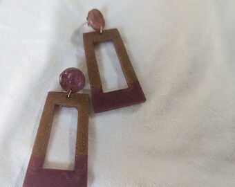 Geometric red and gold earring