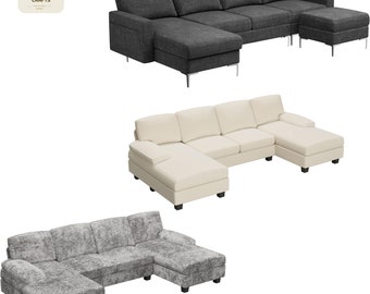 Convertible Sectional Sofa Couch: U-shaped Modern Fabric Modular Sofa Sleeper with Double Chaise and Memory Foam, 4-Seat Sofa Set