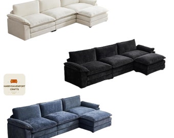 Comfy Upholstered Furniture, Chenille Sofa Sleeper, Deep 3-Seat Sofa Couch with Ottoman, Sectional Sofa Modern