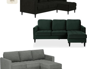 velvet-upholstered Strummer Modern Reversible Sectional Couch with Floating Ottoman