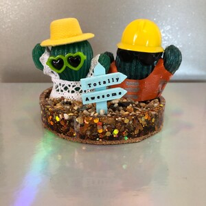 Personajes de cactus, escenas en miniatura, gente positiva, una pareja absolutamente increíble. Envío incluido. Envuelto para regalo en una caja de celofán transparente.