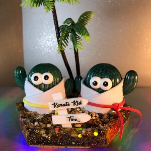 Personajes de cactus, escenas en miniatura, gente positiva, Karate Kid. Envío incluido. Envuelto para regalo en una caja de celofán transparente.