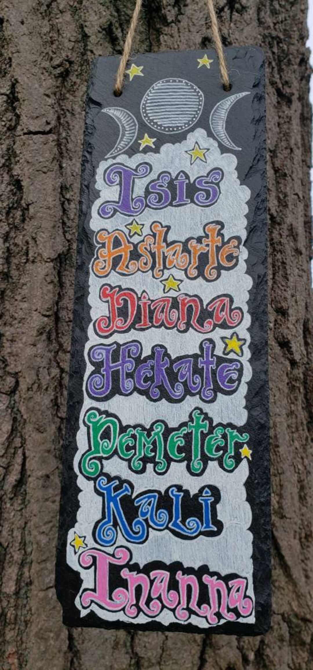 Triple Moon Goddess Chant Hand Drawn Stone Slate Wall Art / - Etsy