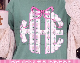 Preppy Scallop Pink Nutcracker Christmas Monogram - Ready to Press DTF Transfer