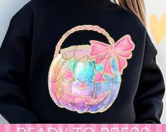 Iridescent Girl Jack-O-Lantern Basket - Ready to Press DTF Transfer