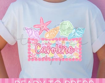 Custom Name Girl's Beach Seashells DTF Transfer - Ready to Press Transfer