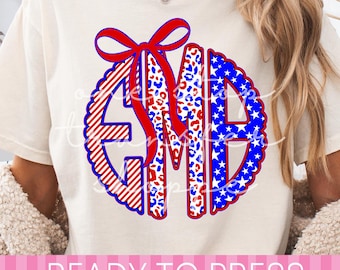 Preppy Coquette Patriotic Leopard USA 4th of July Monogram - Ready to Press DTF Transfer