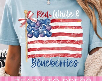 Red White and Blueberries American Flag USA 4th of July - Ready to Press DTF Transfer