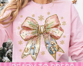 Coquette Christmas Holy Family Nativity Away In A Manger - Ready to Press DTF Transfer