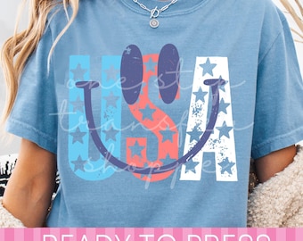 American Smiley Face USA 4th of July - Ready to Press DTF Transfer