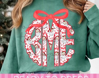 Preppy Scallop Christmas Santa Monogram - Ready to Press DTF Transfer