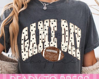 Black Polka Dot Football Game Day DTF Transfer - Ready to Press Transfer