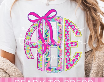 Bright Colorful Scallop Circle Monogram - Ready to Press DTF Transfer