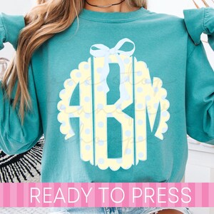 Pastel Yellow Blue Polka Dot Scallop Circle Monogram - Ready to Press DTF Transfer