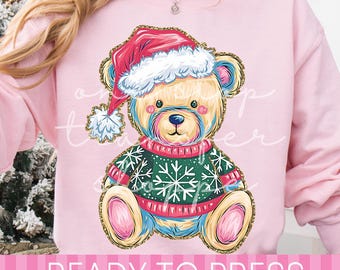 Cozy Christmas Teddy Bear - Ready to Press DTF Transfer