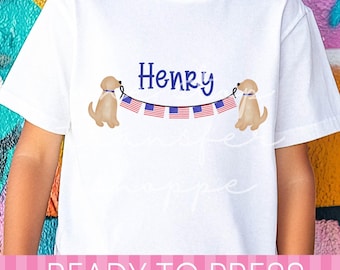 Custom Name Boys Preppy Dogs USA DTF Transfer - Ready to Press Transfer