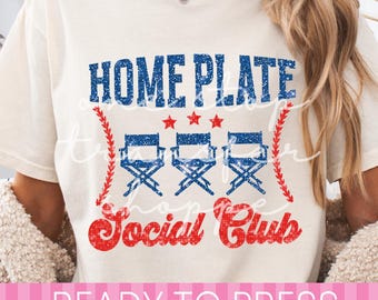 Faux Sequin Baseball Home Plate Social Club DTF Transfer - Ready to Press Transfer