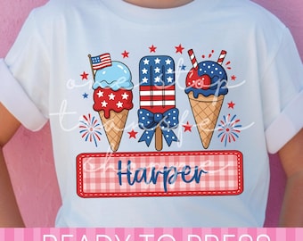Custom Name 4th of July Ice Cream Cones USA DTF Transfer - Ready to Press Transfer