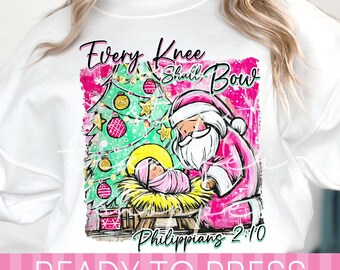 Every Knee Shall Bow Philippians 2:10 Santa and Jesus - Ready to Press DTF Transfer
