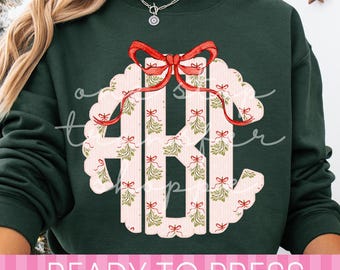 Preppy Stripe Mistletoe Christmas Monogram - Ready to Press DTF Transfer