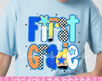 Pre-K - Fourth Grade Boy Blue Checker School Grades DTF Transfer - Ready to Press Heat Transfer
