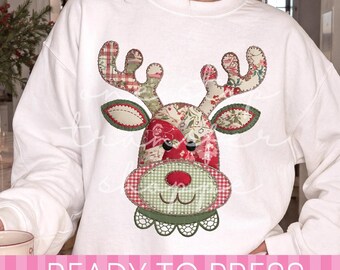 Christmas Faux Patchwork Reindeer - Ready to Press DTF Transfer