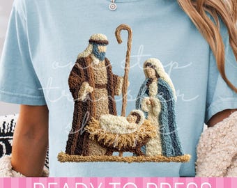 Faux Yarn Christmas Holy Family Nativity - Ready to Press DTF Transfer