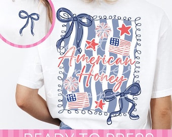 Preppy Navy Stripes 4th of July American Honey DTF Transfer with POCKET - Ready to Press Transfer